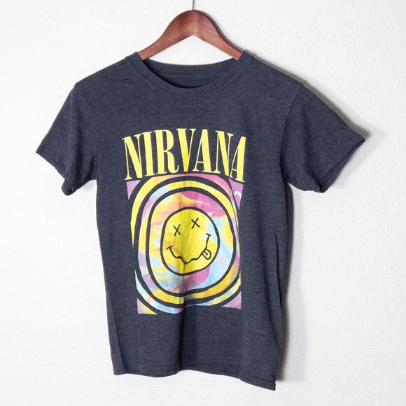 Nirvana Band Tee Unisex XS Soft Grunge Dopamine Dressing 90s Alt Smiley Shirt - Picture 1 of 3